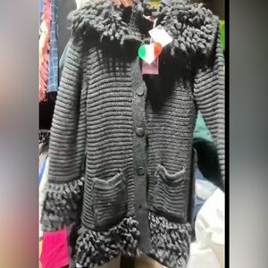 This is a NWT black/ grey Betty Betty brand cardigan sweater.